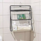 Alilang Lot de 2 organiseurs de douche suspendus transparents pour femme avec poche pour téléphone tactile et étagère de rangement résistante à l'eau – Noir