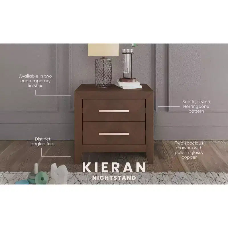 Table de chevet à 2 tiroirs Kieran de Child Craft pour chambre d'enfant ou chambre à coucher, grands tiroirs de rangement, en pin robuste, finition non toxique et sans danger pour bébé.