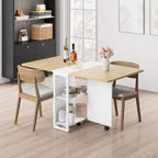 Folding Dining Table with Storage,Drop Leaf Table w/Wheels,Multifunction Expandable Dining Table with 2 Storage Shelves for Kitchen,Living Room