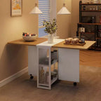 Folding Dining Table with Storage,Drop Leaf Table w/Wheels,Multifunction Expandable Dining Table with 2 Storage Shelves for Kitchen,Living Room