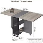 Folding Dining Table with Storage,Drop Leaf Table w/Wheels,Multifunction Expandable Dining Table with 2 Storage Shelves for Kitchen,Living Room
