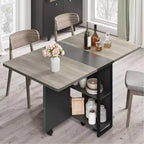 Folding Dining Table with Storage,Drop Leaf Table w/Wheels,Multifunction Expandable Dining Table with 2 Storage Shelves for Kitchen,Living Room