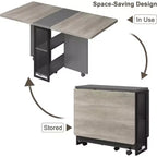 Folding Dining Table with Storage,Drop Leaf Table w/Wheels,Multifunction Expandable Dining Table with 2 Storage Shelves for Kitchen,Living Room