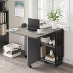 Folding Dining Table with Storage,Drop Leaf Table w/Wheels,Multifunction Expandable Dining Table with 2 Storage Shelves for Kitchen,Living Room