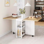 Folding Dining Table with Storage,Drop Leaf Table w/Wheels,Multifunction Expandable Dining Table with 2 Storage Shelves for Kitchen,Living Room