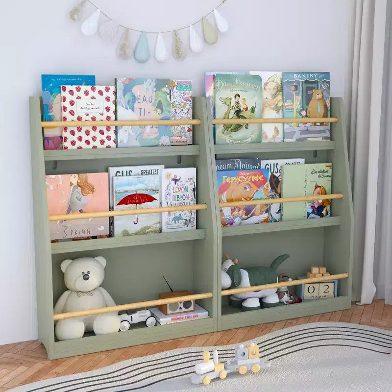 Étagère à Livres pour Enfants à 3 Niveaux, Range-Livres pour Enfants, Aide à Garder les Chambres, les Salles de Jeux et les Salles de Classe Organisées, Sauge