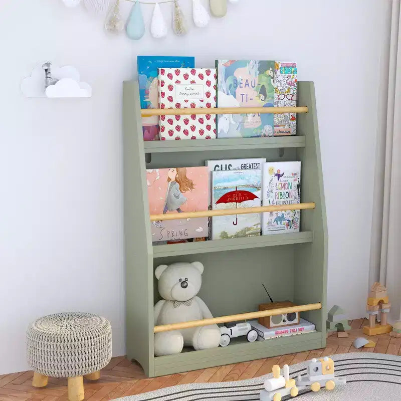 Étagère à Livres pour Enfants à 3 Niveaux, Range-Livres pour Enfants, Aide à Garder les Chambres, les Salles de Jeux et les Salles de Classe Organisées, Sauge