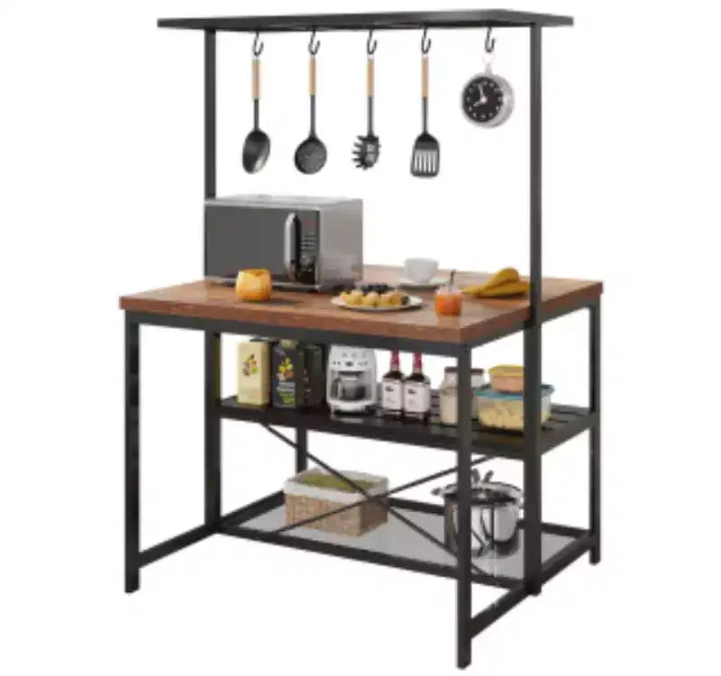MDF, PB & Iron Island Cabinet with Hanging Rack, Retro Color Top,