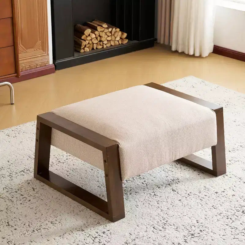 Upholstered Ottoman Bench, Modern Comfy Bench Padded Foot Stool with Wooden Legs, 300lbs Weight Capacity, Rectangle Chair Foot Step Stool