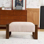 Upholstered Ottoman Bench, Modern Comfy Bench Padded Foot Stool with Wooden Legs, 300lbs Weight Capacity, Rectangle Chair Foot Step Stool