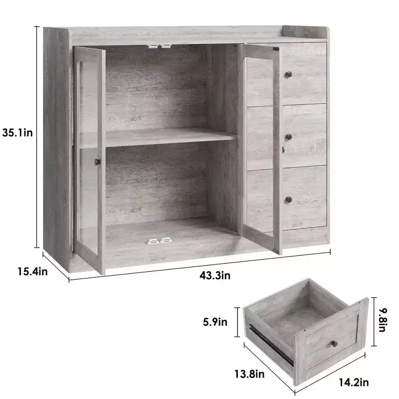 COZONY 35 Armoire de Cuisine, Meuble Bar à Café avec 3 Tiroirs et Portes, Buffet Autoportant pour Salle à Manger et Salon