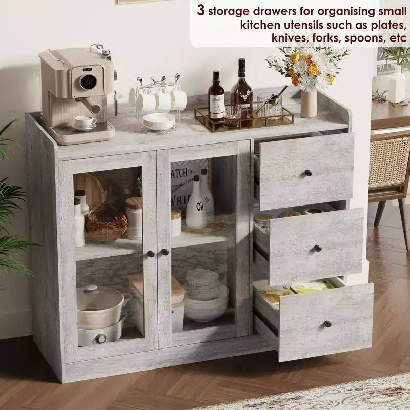 COZONY 35 Armoire de Cuisine, Meuble Bar à Café avec 3 Tiroirs et Portes, Buffet Autoportant pour Salle à Manger et Salon