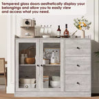COZONY 35 Armoire de Cuisine, Meuble Bar à Café avec 3 Tiroirs et Portes, Buffet Autoportant pour Salle à Manger et Salon