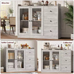 COZONY 35 Armoire de Cuisine, Meuble Bar à Café avec 3 Tiroirs et Portes, Buffet Autoportant pour Salle à Manger et Salon
