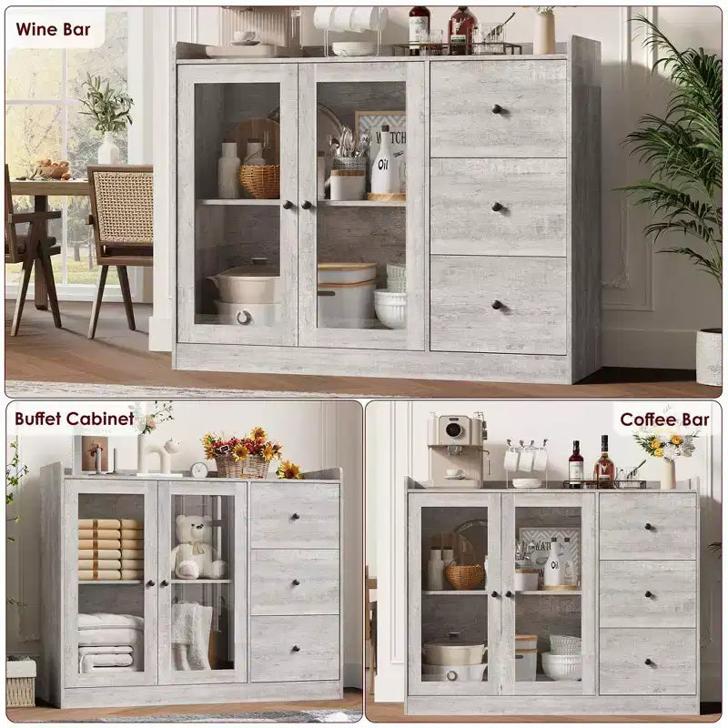 COZONY 35 Armoire de Cuisine, Meuble Bar à Café avec 3 Tiroirs et Portes, Buffet Autoportant pour Salle à Manger et Salon