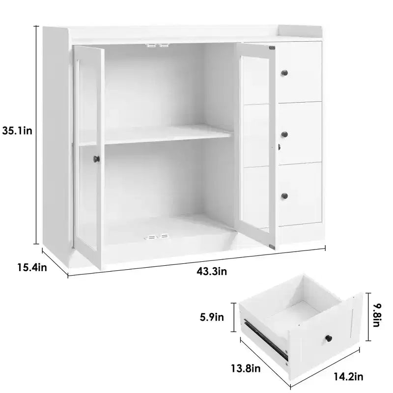 COZONY 35 Armoire de Cuisine, Meuble Bar à Café avec 3 Tiroirs et Portes, Buffet Autoportant pour Salle à Manger et Salon