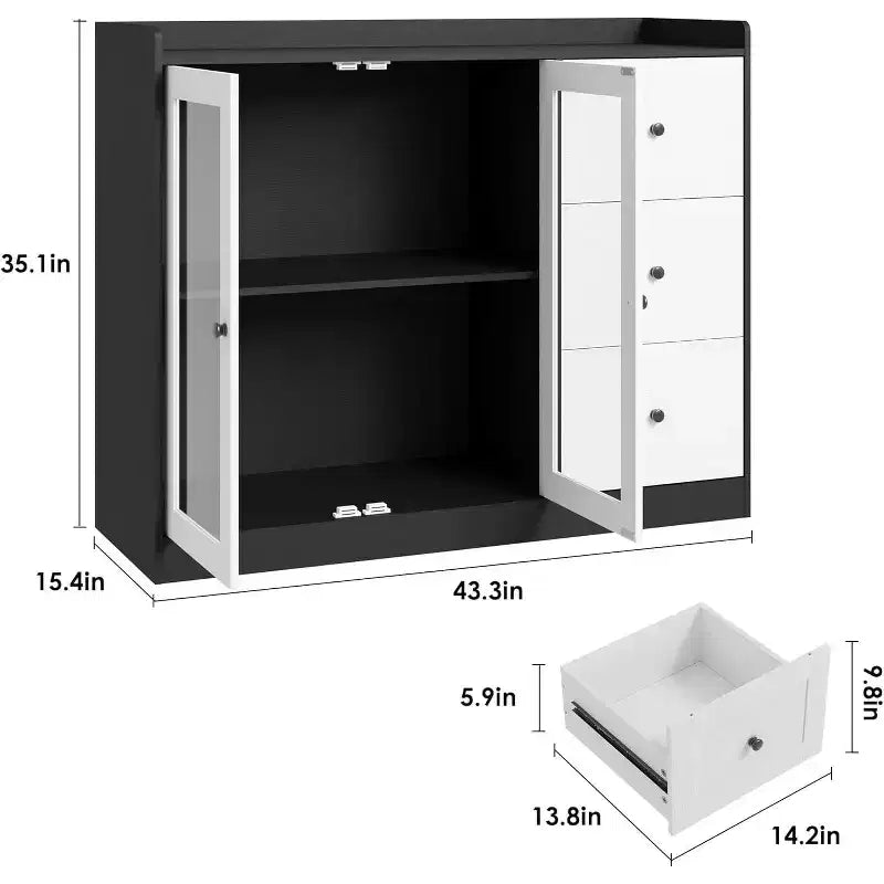 COZONY 35 Armoire de Cuisine, Meuble Bar à Café avec 3 Tiroirs et Portes, Buffet Autoportant pour Salle à Manger et Salon