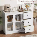 COZONY 35 Armoire de Cuisine, Meuble Bar à Café avec 3 Tiroirs et Portes, Buffet Autoportant pour Salle à Manger et Salon