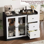 COZONY 35 Armoire de Cuisine, Meuble Bar à Café avec 3 Tiroirs et Portes, Buffet Autoportant pour Salle à Manger et Salon