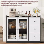 COZONY 35 Armoire de Cuisine, Meuble Bar à Café avec 3 Tiroirs et Portes, Buffet Autoportant pour Salle à Manger et Salon