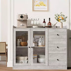COZONY 35 Armoire de Cuisine, Meuble Bar à Café avec 3 Tiroirs et Portes, Buffet Autoportant pour Salle à Manger et Salon