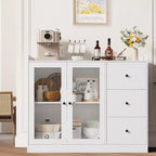 COZONY 35 Armoire de Cuisine, Meuble Bar à Café avec 3 Tiroirs et Portes, Buffet Autoportant pour Salle à Manger et Salon