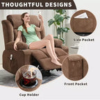Fauteuil inclinable à bascule COZONY avec chauffage et massage - pivotant à 360°, grand fauteuil simple avec 3 positions, ports USB, porte-gobelets, poches latérales