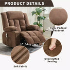 Fauteuil inclinable à bascule COZONY avec chauffage et massage - pivotant à 360°, grand fauteuil simple avec 3 positions, ports USB, porte-gobelets, poches latérales