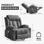 Fauteuil inclinable à bascule COZONY avec chauffage et massage - pivotant à 360°, grand fauteuil simple avec 3 positions, ports USB, porte-gobelets, poches latérales