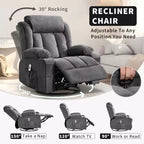 Fauteuil inclinable à bascule COZONY avec chauffage et massage - pivotant à 360°, grand fauteuil simple avec 3 positions, ports USB, porte-gobelets, poches latérales