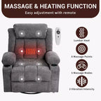 Fauteuil inclinable à bascule COZONY avec chauffage et massage - pivotant à 360°, grand fauteuil simple avec 3 positions, ports USB, porte-gobelets, poches latérales