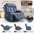 Fauteuil inclinable à bascule COZONY avec chauffage et massage - pivotant à 360°, grand fauteuil simple avec 3 positions, ports USB, porte-gobelets, poches latérales