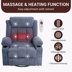 Fauteuil inclinable à bascule COZONY avec chauffage et massage - pivotant à 360°, grand fauteuil simple avec 3 positions, ports USB, porte-gobelets, poches latérales