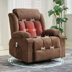 Fauteuil inclinable à bascule COZONY avec chauffage et massage - pivotant à 360°, grand fauteuil simple avec 3 positions, ports USB, porte-gobelets, poches latérales