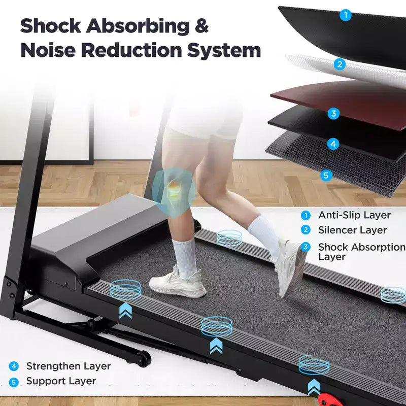 300lbs Capacity Foldable Treadmill for Home,3HP Incline Treadmill,64+7 Program,Portable Treadmill,7.5MPH,5-layer Belt, Free Jogging Walking Courses