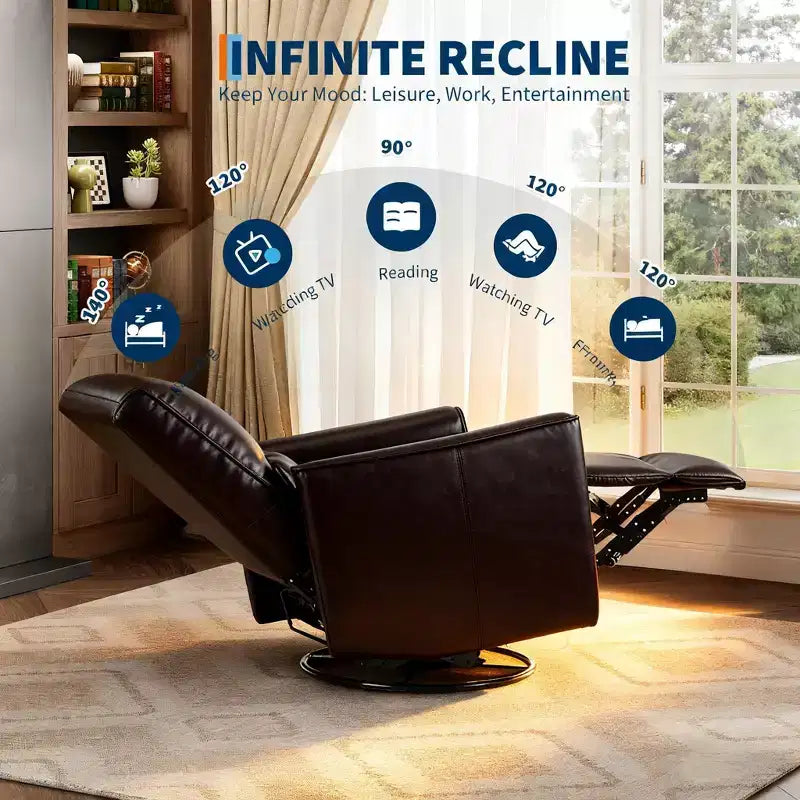 Fauteuil inclinable, Fauteuil à bascule pivotant à 360° avec accoudoirs rembourrés et assise profonde, Fauteuil inclinable en cuir PU pour salon