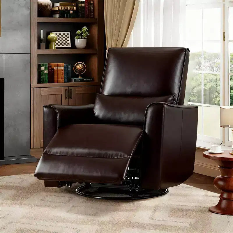 Fauteuil inclinable, Fauteuil à bascule pivotant à 360° avec accoudoirs rembourrés et assise profonde, Fauteuil inclinable en cuir PU pour salon