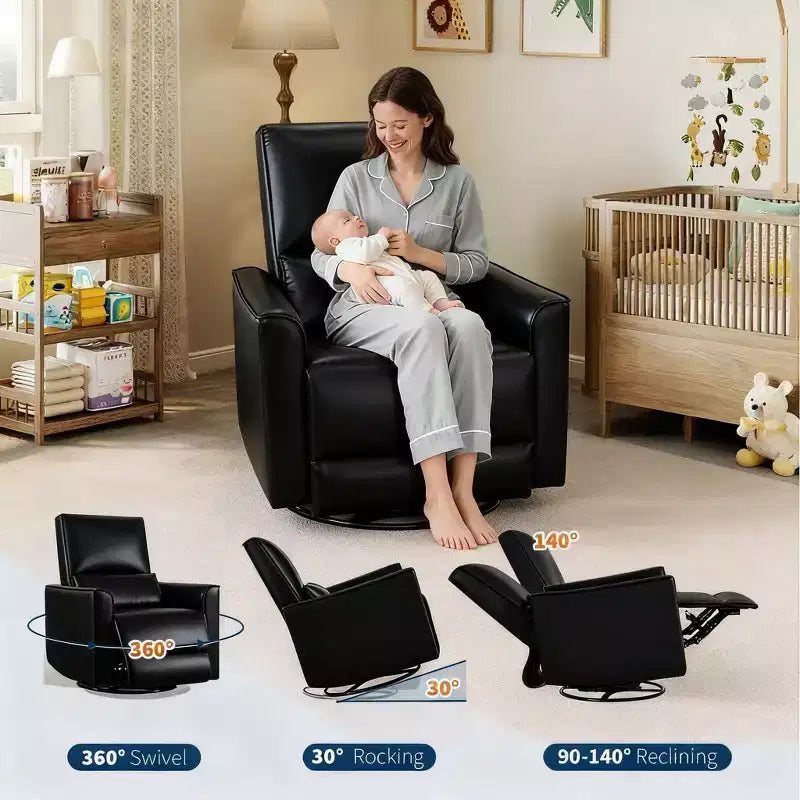 Fauteuil inclinable, Fauteuil à bascule pivotant à 360° avec accoudoirs rembourrés et assise profonde, Fauteuil inclinable en cuir PU pour salon