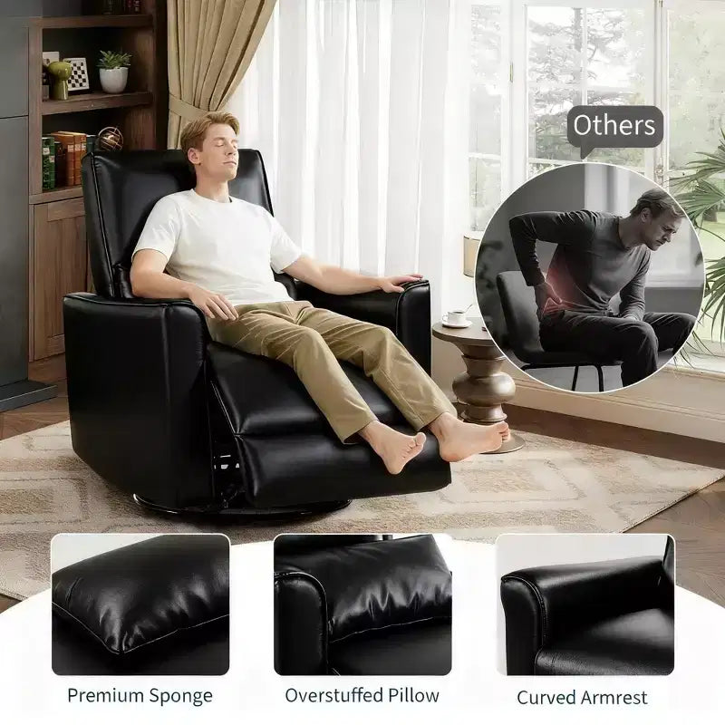 Fauteuil inclinable, Fauteuil à bascule pivotant à 360° avec accoudoirs rembourrés et assise profonde, Fauteuil inclinable en cuir PU pour salon