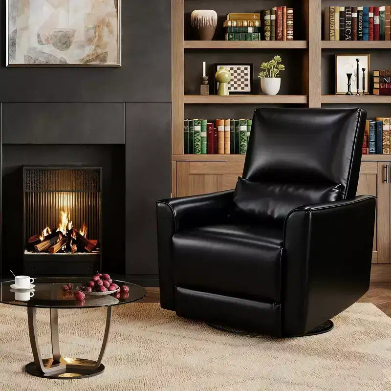 Fauteuil inclinable, Fauteuil à bascule pivotant à 360° avec accoudoirs rembourrés et assise profonde, Fauteuil inclinable en cuir PU pour salon