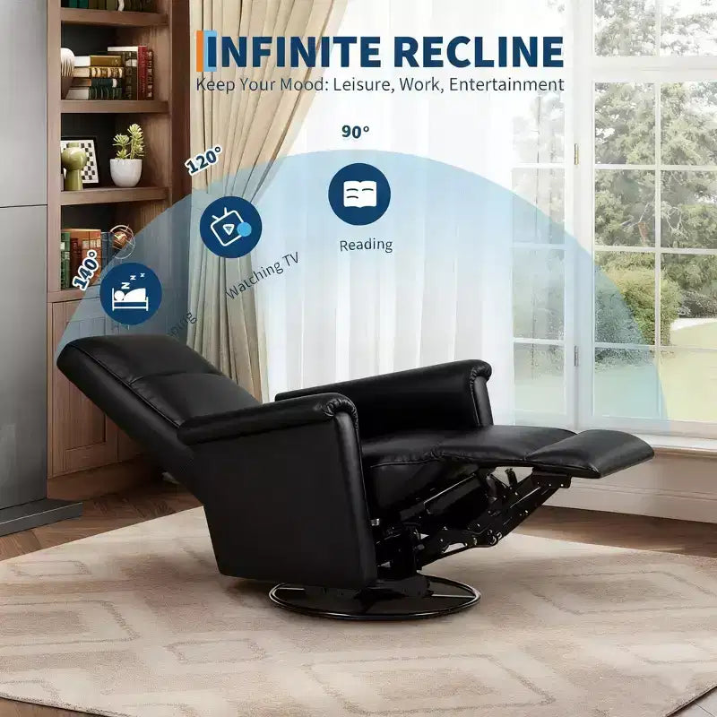 Fauteuil inclinable, Fauteuil à bascule pivotant à 360° avec accoudoirs rembourrés et assise profonde, Fauteuil inclinable en cuir PU pour salon