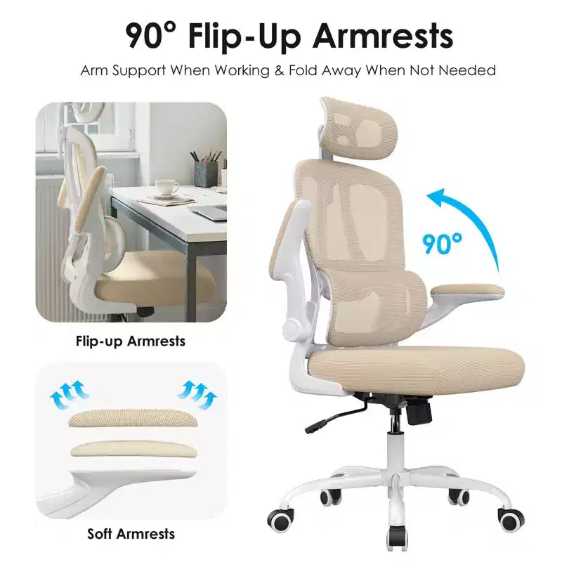 TUYOHW Ergonomic Mesh Office Chair with Adjustable Lumbar Support,Headrest & Flip-Up Armrests,Home Office Desk Chair for Study,Gaming Room