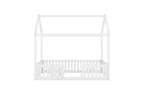 TUYOHW Twin Size Floor Bed Frame, Solid Pine Wood House Platform Bed Frame with Sky Roof & Guardrail Door, Toddler Bed for Kis Play & Sleep