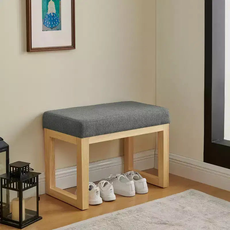 TUYOHW 25.5 Banc Ottoman Moderne avec Banc à Chaussures Rembourré pour Entrée, Cadre en Bois Petit Tabouret Ottoman pour Salon, Chambre