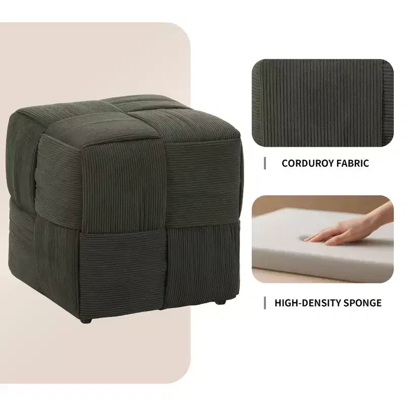 TUYOHW Pouf cube moderne en velours côtelé tissé avec cadre en bois, repose-pieds souple pour salon, entrée
