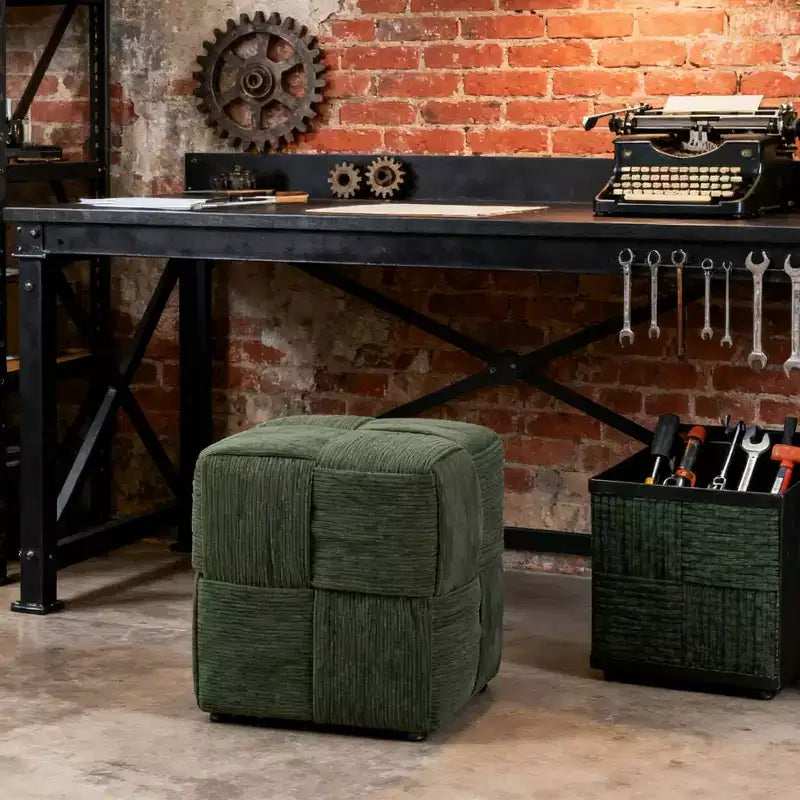TUYOHW Pouf cube moderne en velours côtelé tissé avec cadre en bois, repose-pieds souple pour salon, entrée