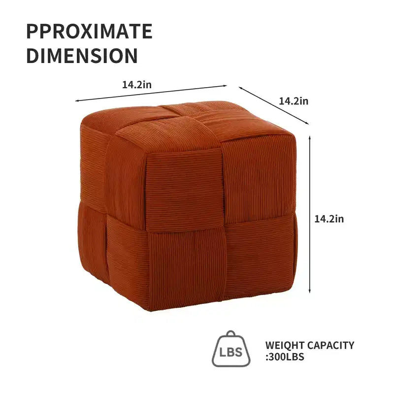 TUYOHW Pouf cube moderne en velours côtelé tissé avec cadre en bois, repose-pieds souple pour salon, entrée