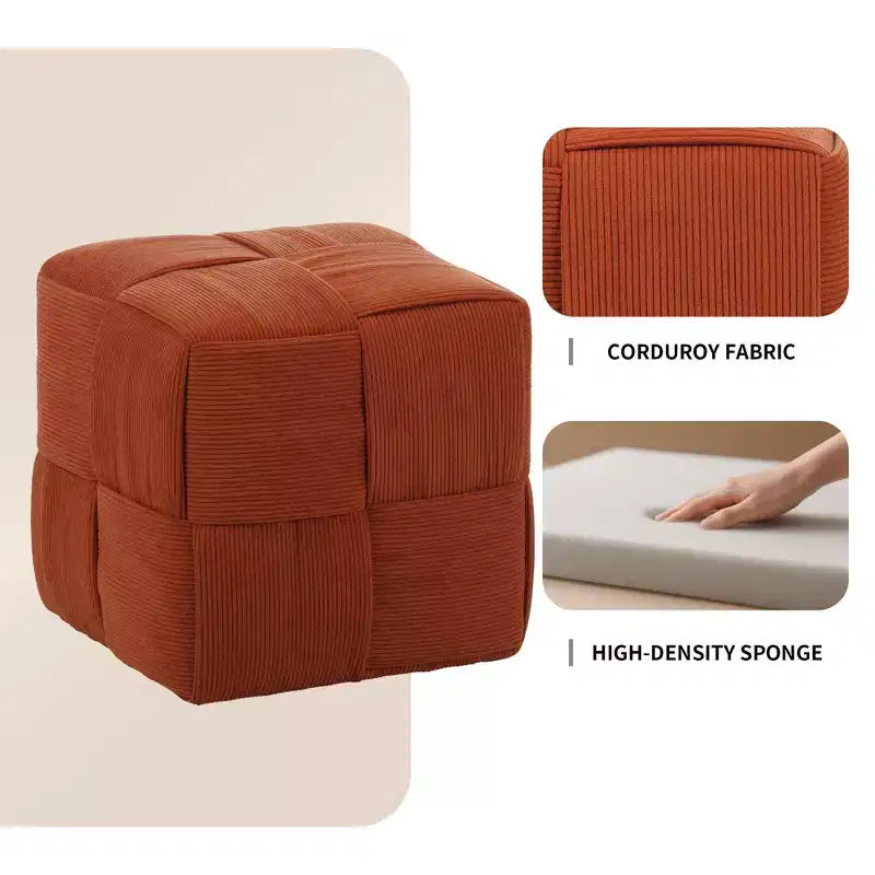 TUYOHW Pouf cube moderne en velours côtelé tissé avec cadre en bois, repose-pieds souple pour salon, entrée