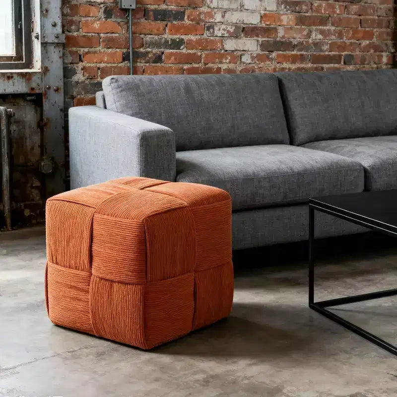 TUYOHW Pouf cube moderne en velours côtelé tissé avec cadre en bois, repose-pieds souple pour salon, entrée