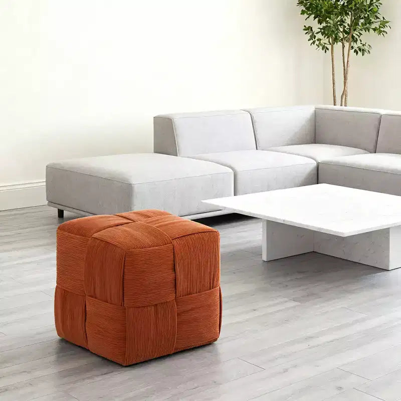 TUYOHW Pouf cube moderne en velours côtelé tissé avec cadre en bois, repose-pieds souple pour salon, entrée